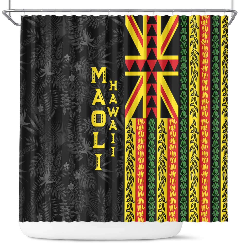 Hawaii Maoli Spirit Shower Curtain Kakau Pattern With Flower Lei LT05 Black - Polynesian Pride