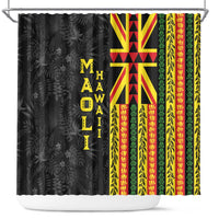 Hawaii Maoli Spirit Shower Curtain Kakau Pattern With Flower Lei LT05 Black - Polynesian Pride