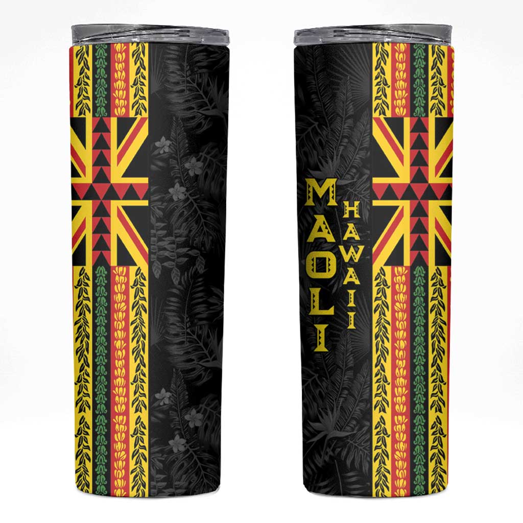 Hawaii Maoli Spirit Skinny Tumbler Kakau Pattern With Flower Lei LT05 Black - Polynesian Pride
