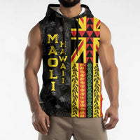 Hawaii Maoli Spirit Sleeveless Hoodie Kakau Pattern With Flower Lei - Polynesian Pride