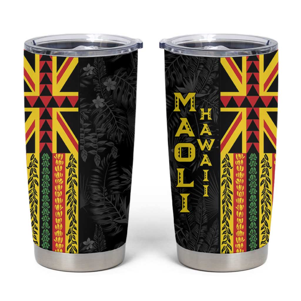 Hawaii Maoli Spirit Tumbler Cup Kakau Pattern With Flower Lei LT05 Black - Polynesian Pride