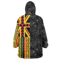 Hawaii Maoli Spirit Wearable Blanket Hoodie Kakau Pattern With Flower Lei - Polynesian Pride