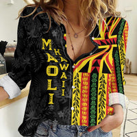 Hawaii Maoli Spirit Women Casual Shirt Kakau Pattern With Flower Lei LT05 Female Black - Polynesian Pride