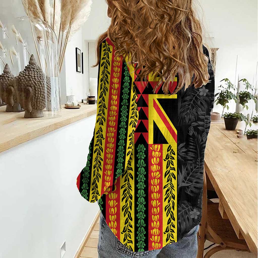 Hawaii Maoli Spirit Women Casual Shirt Kakau Pattern With Flower Lei LT05 - Polynesian Pride