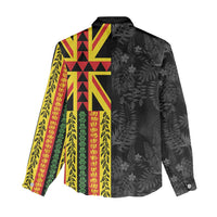 Hawaii Maoli Spirit Women Casual Shirt Kakau Pattern With Flower Lei LT05 - Polynesian Pride