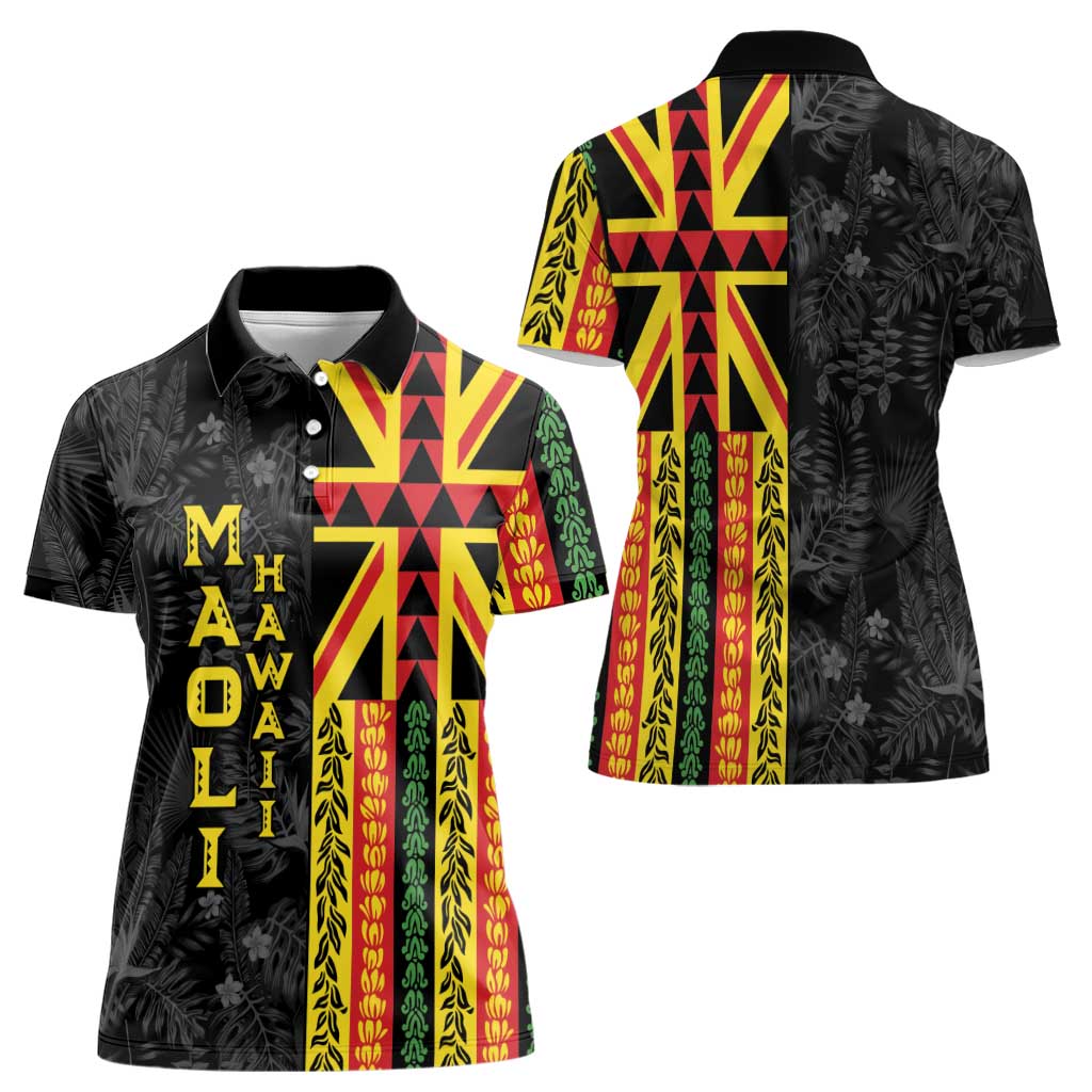 Hawaii Maoli Spirit Women Polo Shirt Kakau Pattern With Flower Lei LT05 - Polynesian Pride