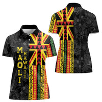 Hawaii Maoli Spirit Women Polo Shirt Kakau Pattern With Flower Lei LT05 - Polynesian Pride