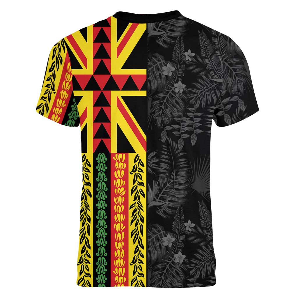 Hawaii Maoli Spirit Women V-Neck T-Shirt Kakau Pattern With Flower Lei LT05 - Polynesian Pride