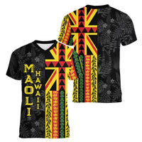 Hawaii Maoli Spirit Women V-Neck T-Shirt Kakau Pattern With Flower Lei LT05 - Polynesian Pride