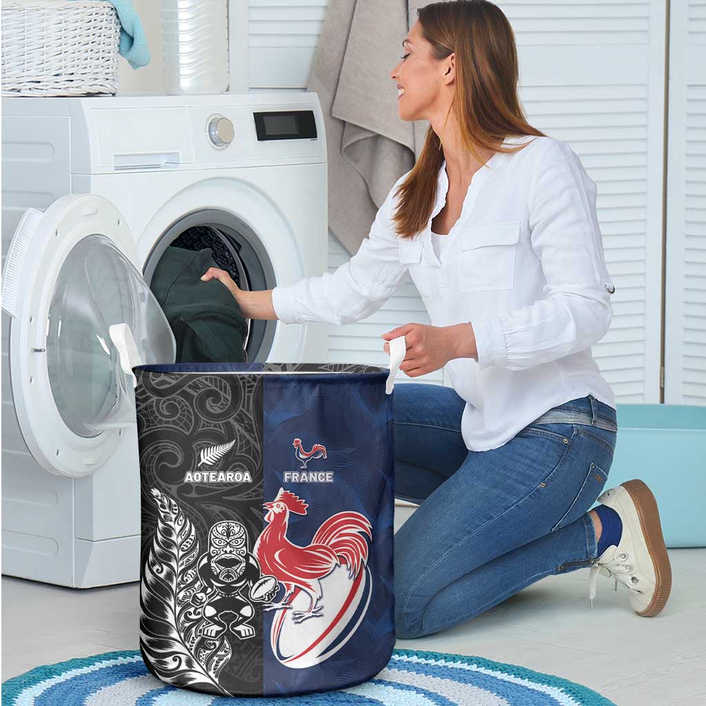 France And New Zealand Rugby Laundry Basket Les Bleus Rooster With Maori Tiki LT05 - Polynesian Pride