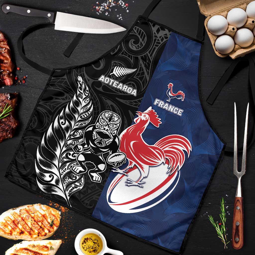 France And New Zealand Rugby Apron Les Bleus Rooster With Maori Tiki LT05 Black - Polynesian Pride
