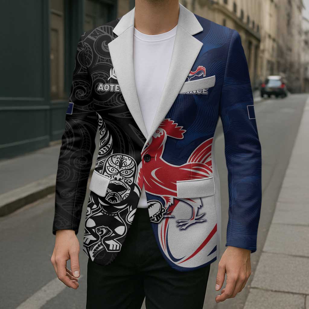 France And New Zealand Rugby Custom Blazer Les Bleus Rooster With Maori Tiki LT05 - Polynesian Pride