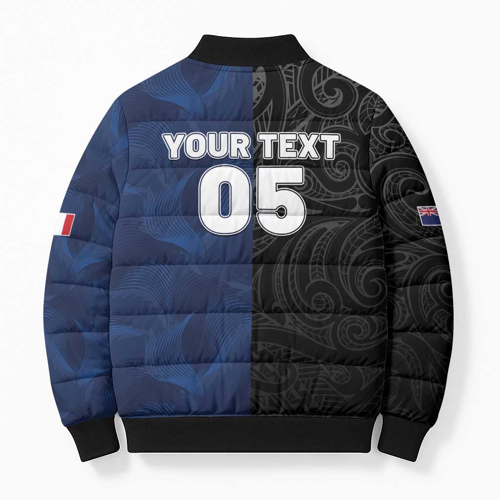 France And New Zealand Rugby Custom Bomber Puffer Jacket Les Bleus Rooster With Maori Tiki LT05 - Polynesian Pride