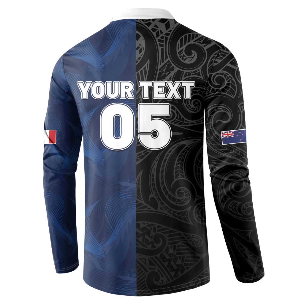 France And New Zealand Rugby Custom Button Sweatshirt Les Bleus Rooster With Maori Tiki LT05 - Polynesian Pride