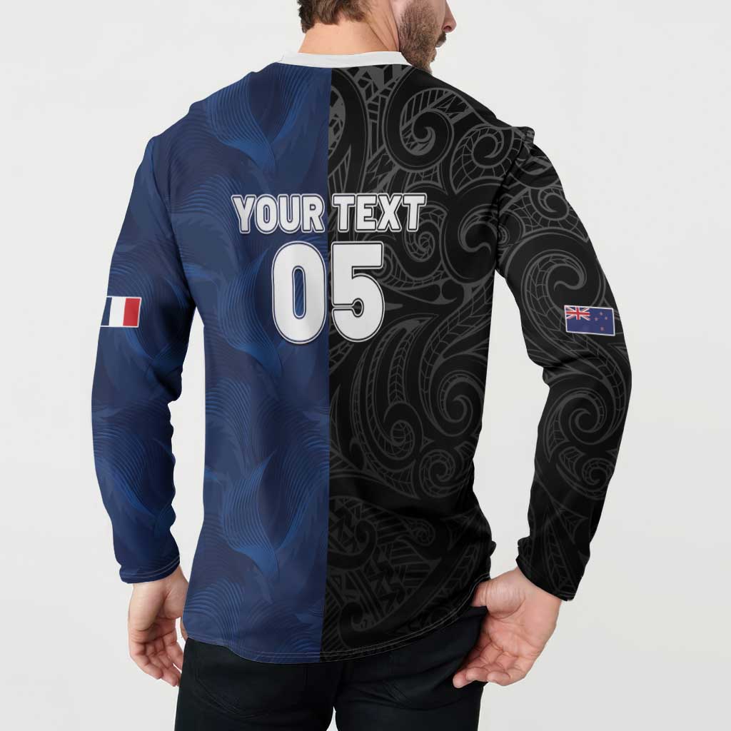 France And New Zealand Rugby Custom Button Sweatshirt Les Bleus Rooster With Maori Tiki LT05 - Polynesian Pride