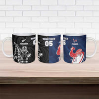 France And New Zealand Rugby Custom Ceramic Mug Les Bleus Rooster With Maori Tiki - Polynesian Pride