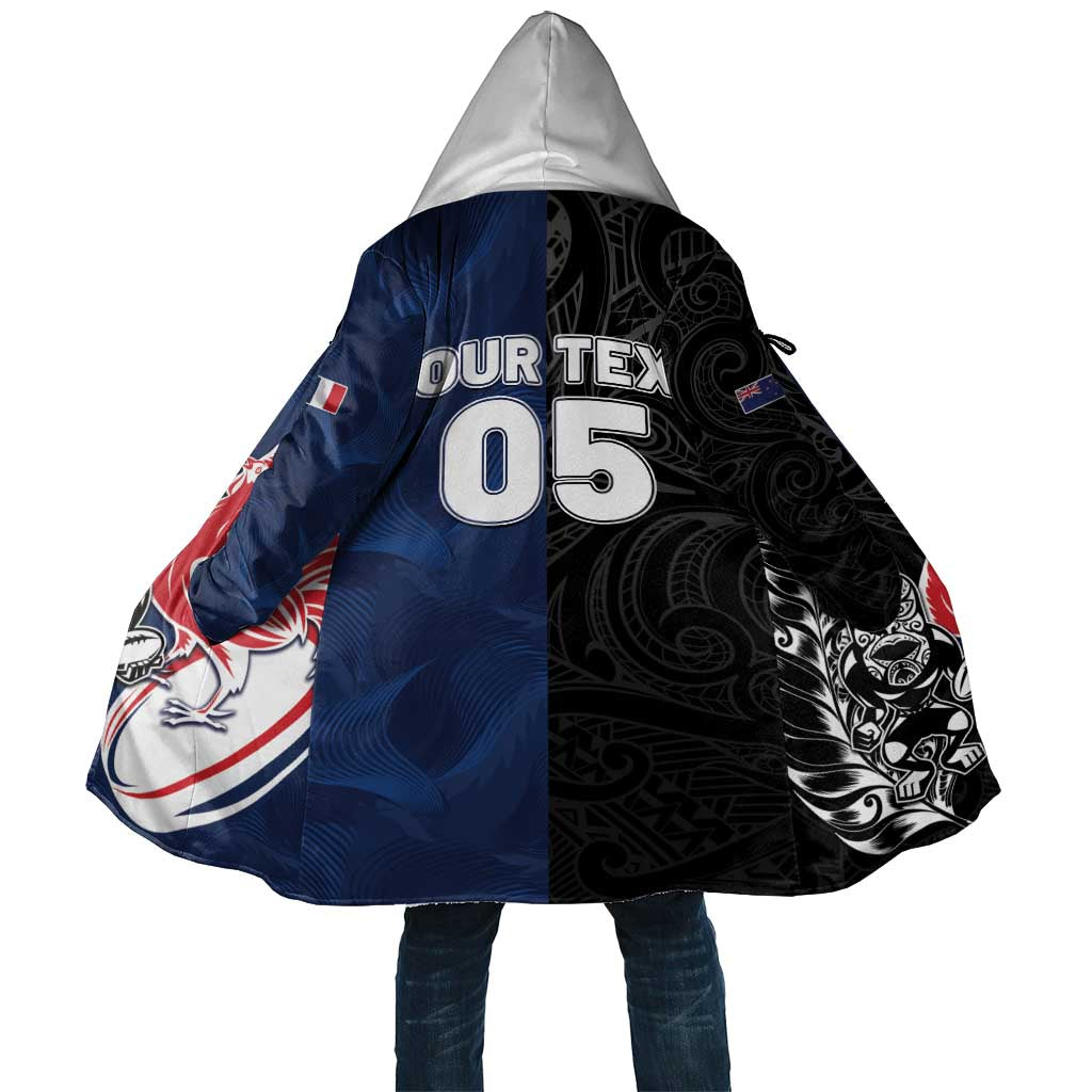 France And New Zealand Rugby Custom Cloak Les Bleus Rooster With Maori Tiki - Polynesian Pride
