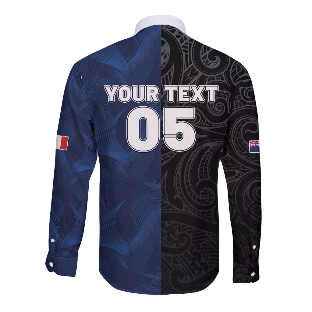France And New Zealand Rugby Custom Long Sleeve Button Shirt Les Bleus Rooster With Maori Tiki LT05 - Polynesian Pride