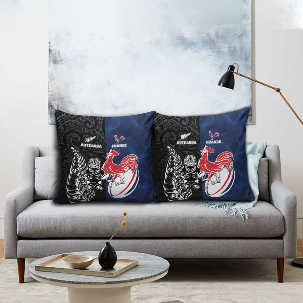 France And New Zealand Rugby Pillow Cover Les Bleus Rooster With Maori Tiki LT05 - Polynesian Pride