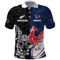 France And New Zealand Rugby Custom Polo Shirt Les Bleus Rooster With Maori Tiki - Polynesian Pride