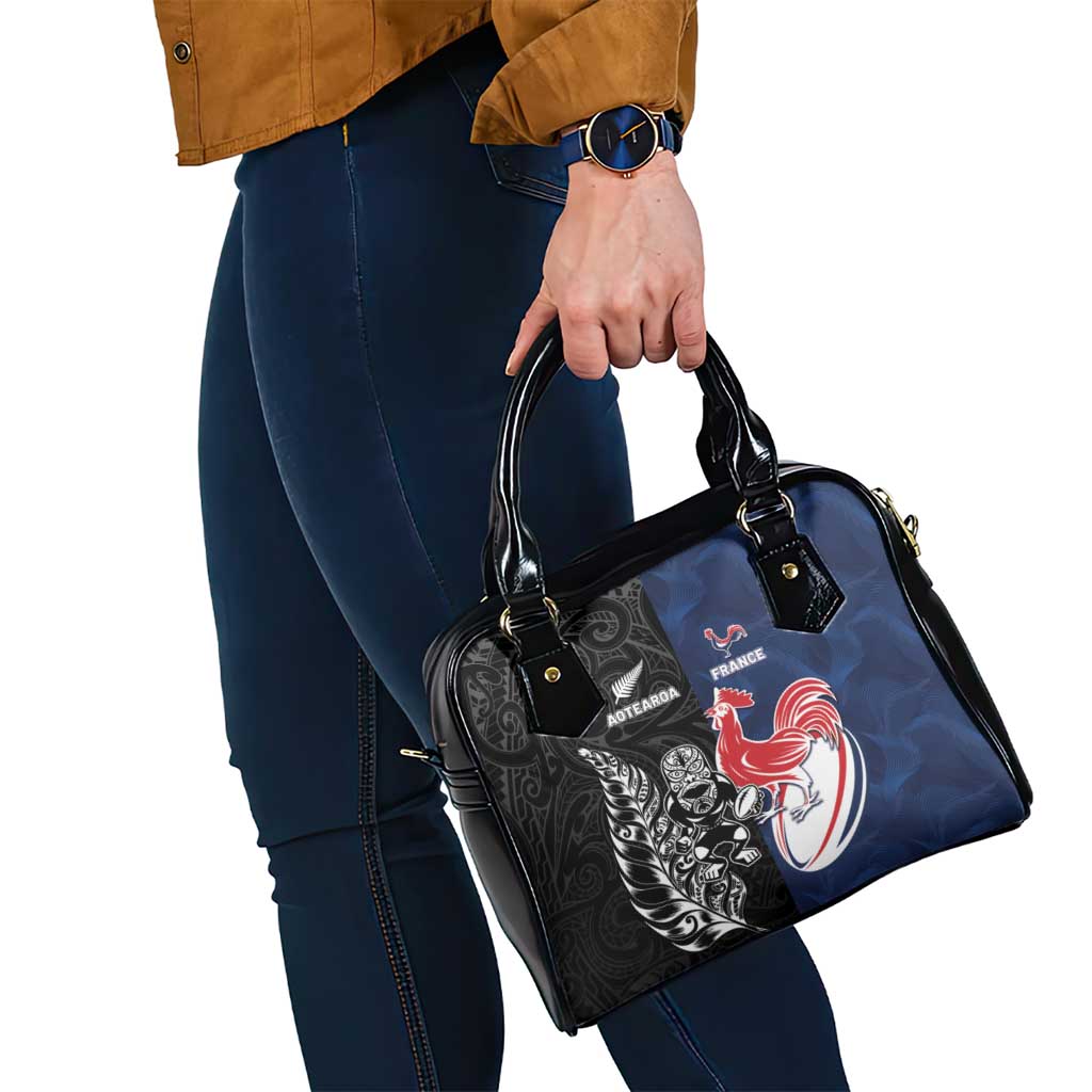 France And New Zealand Rugby Shoulder Handbag Les Bleus Rooster With Maori Tiki LT05 - Polynesian Pride