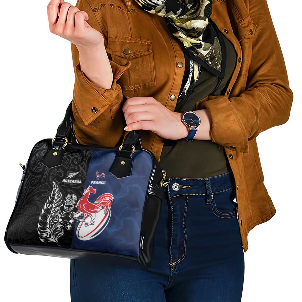 France And New Zealand Rugby Shoulder Handbag Les Bleus Rooster With Maori Tiki LT05 - Polynesian Pride
