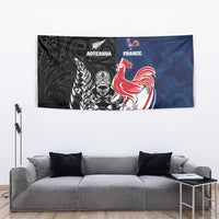 France And New Zealand Rugby Tapestry Les Bleus Rooster With Maori Tiki LT05 - Polynesian Pride