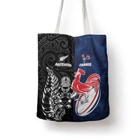 France And New Zealand Rugby Tote Bag Les Bleus Rooster With Maori Tiki LT05 - Polynesian Pride