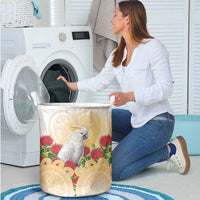New Zealand Aotearoa Cockatoo Laundry Basket Maori Pattern With Pohutukawa Flowers