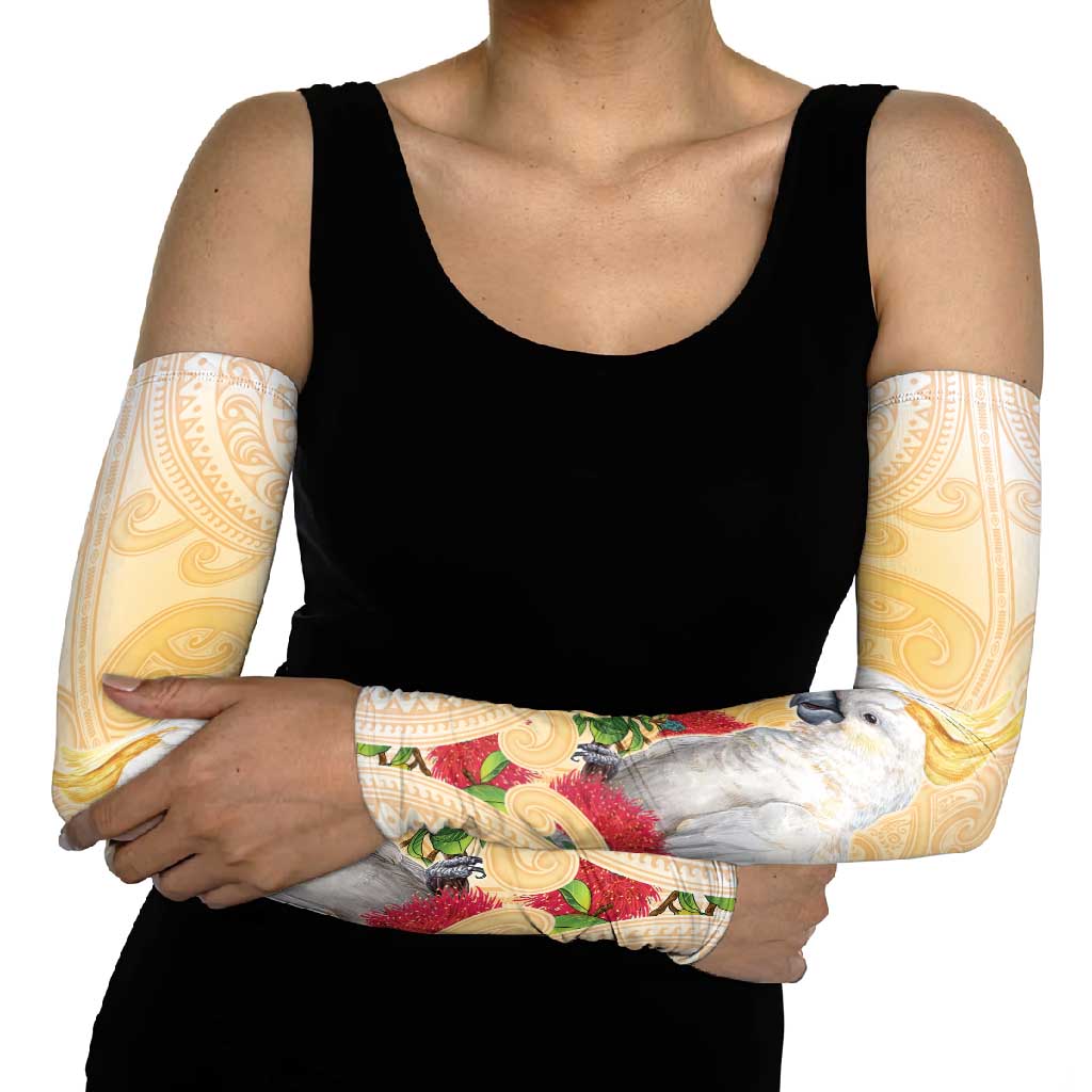 New Zealand Aotearoa Cockatoo Arm Sleeves Maori Pattern With Pohutukawa Flowers LT05 - Polynesian Pride
