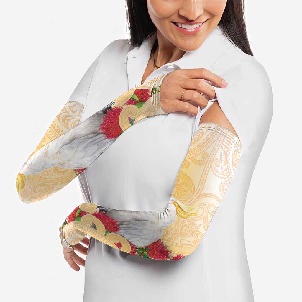 New Zealand Aotearoa Cockatoo Arm Sleeves Maori Pattern With Pohutukawa Flowers LT05 - Polynesian Pride