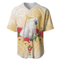 New Zealand Aotearoa Cockatoo Baseball Jersey Maori Pattern With Pohutukawa Flowers