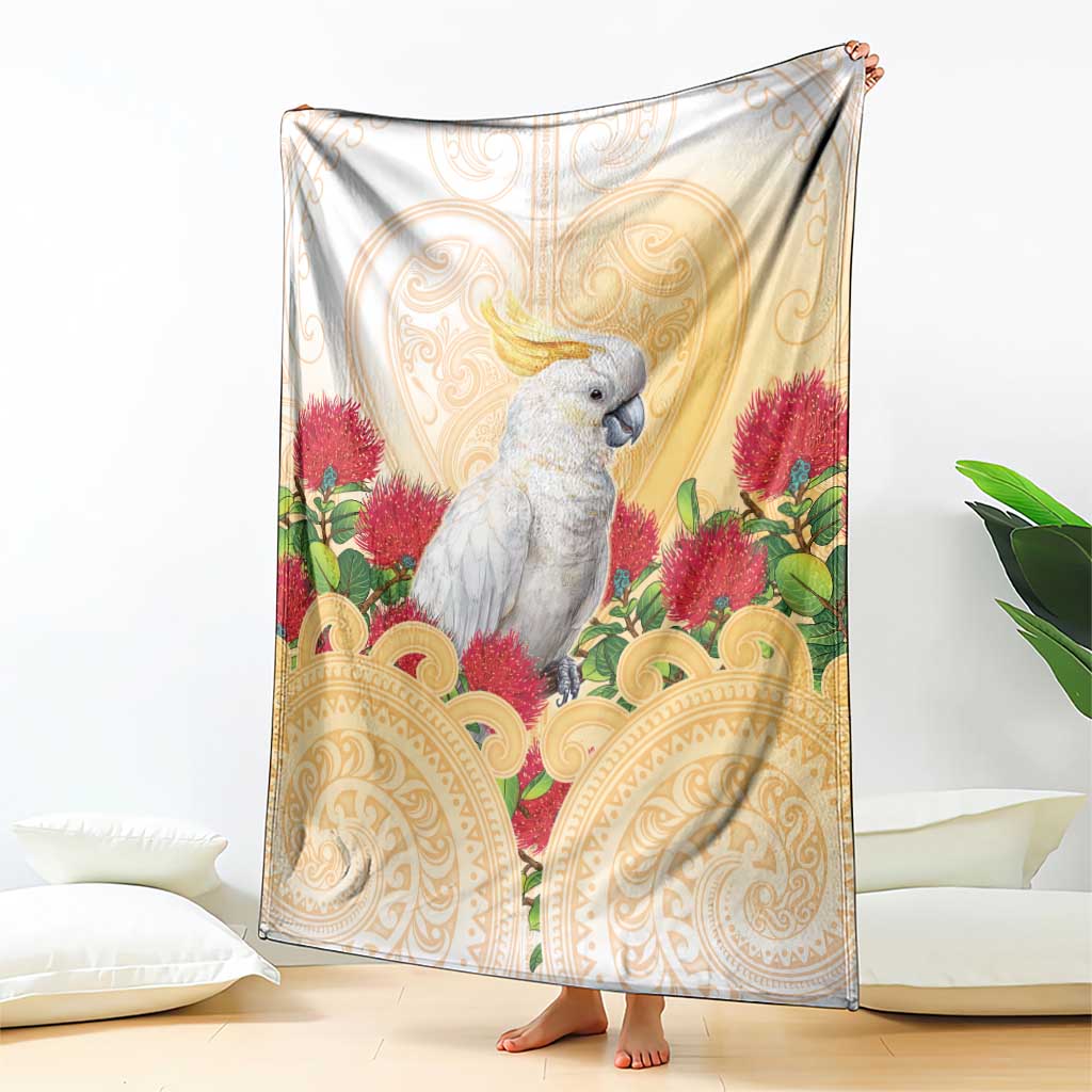 New Zealand Aotearoa Cockatoo Blanket Maori Pattern With Pohutukawa Flowers