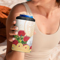 New Zealand Aotearoa Cockatoo 4 in 1 Can Cooler Tumbler Maori Pattern With Pohutukawa Flowers LT05 - Polynesian Pride
