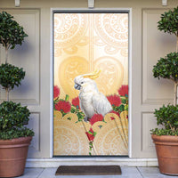 New Zealand Aotearoa Cockatoo Door Cover Maori Pattern With Pohutukawa Flowers LT05 Beige - Polynesian Pride