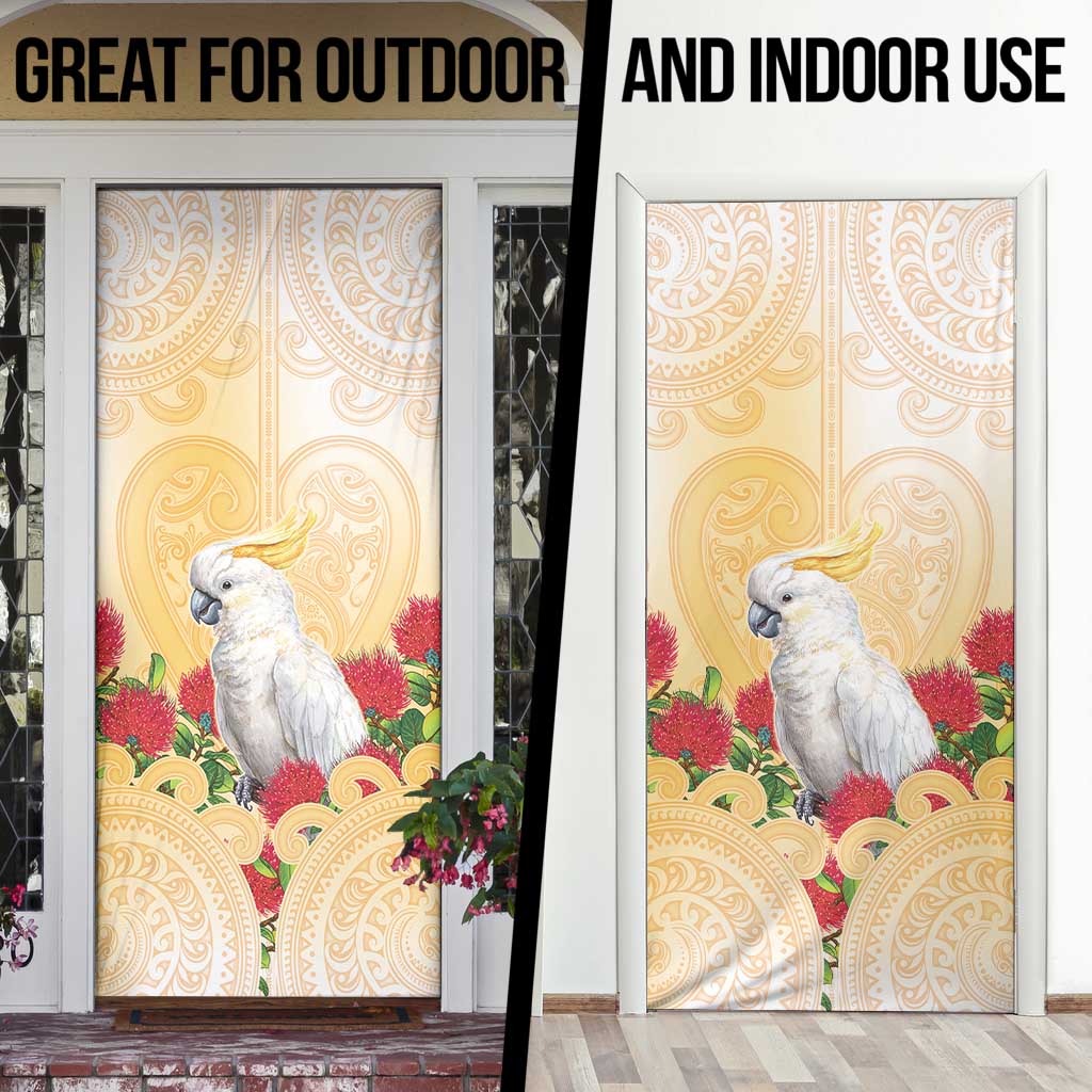 New Zealand Aotearoa Cockatoo Door Cover Maori Pattern With Pohutukawa Flowers LT05 - Polynesian Pride