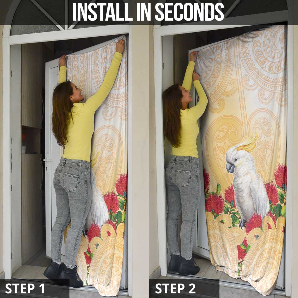 New Zealand Aotearoa Cockatoo Door Cover Maori Pattern With Pohutukawa Flowers LT05 - Polynesian Pride