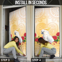 New Zealand Aotearoa Cockatoo Door Cover Maori Pattern With Pohutukawa Flowers LT05 - Polynesian Pride
