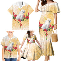 New Zealand Aotearoa Cockatoo Family Matching Mermaid Dress and Hawaiian Shirt Maori Pattern With Pohutukawa Flowers LT05 - Polynesian Pride
