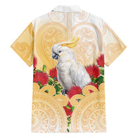 New Zealand Aotearoa Cockatoo Family Matching Off The Shoulder Long Sleeve Dress and Hawaiian Shirt Maori Pattern With Pohutukawa Flowers LT05 - Polynesian Pride