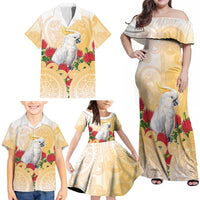New Zealand Aotearoa Cockatoo Family Matching Off Shoulder Maxi Dress and Hawaiian Shirt Maori Pattern With Pohutukawa Flowers LT05 - Polynesian Pride