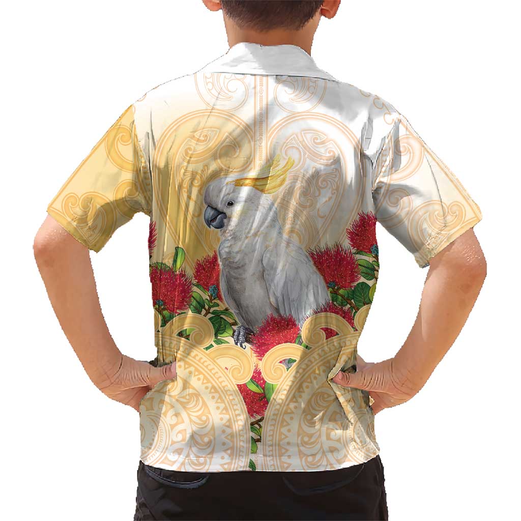 New Zealand Aotearoa Cockatoo Family Matching Summer Maxi Dress and Hawaiian Shirt Maori Pattern With Pohutukawa Flowers LT05 - Polynesian Pride