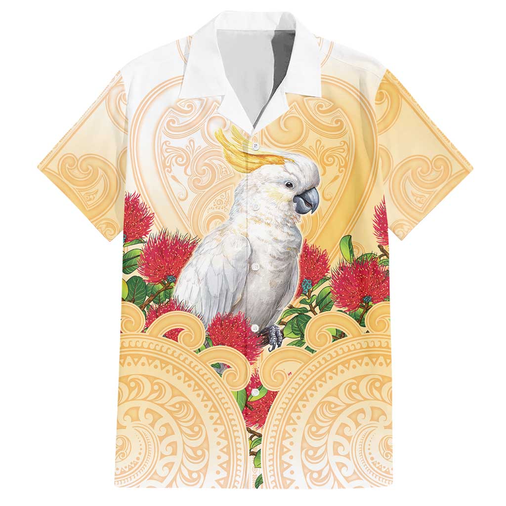 New Zealand Aotearoa Cockatoo Hawaiian Shirt Maori Pattern With Pohutukawa Flowers LT05 Beige - Polynesian Pride