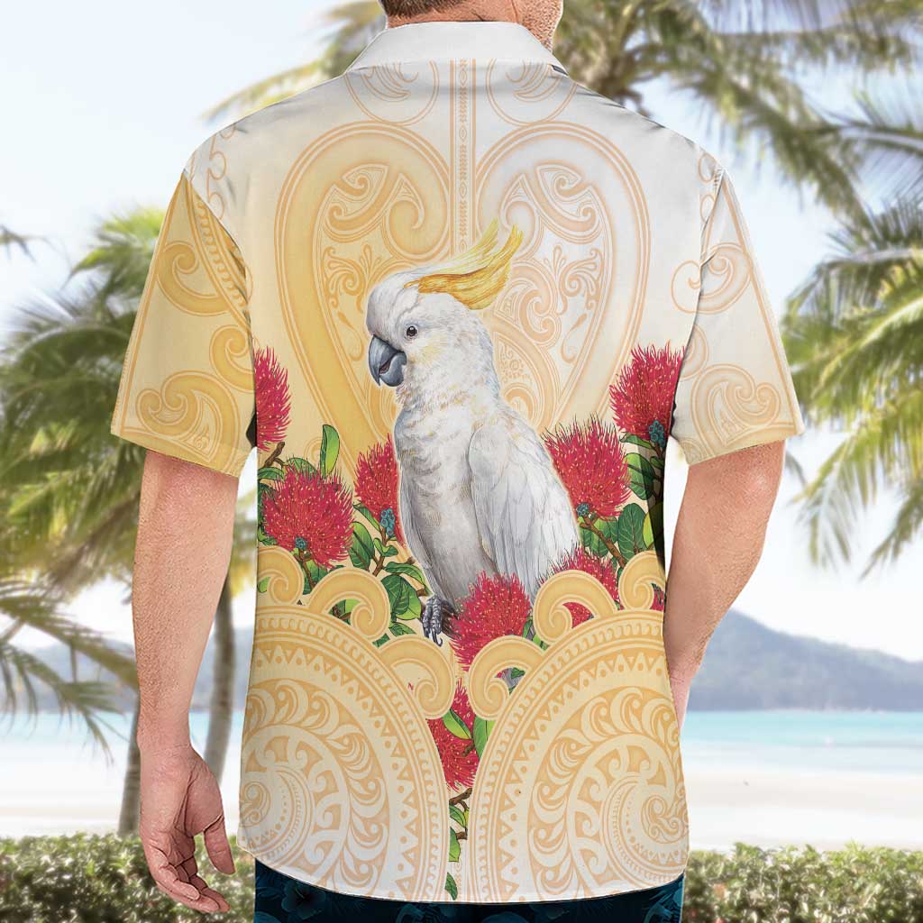 New Zealand Aotearoa Cockatoo Hawaiian Shirt Maori Pattern With Pohutukawa Flowers LT05 - Polynesian Pride