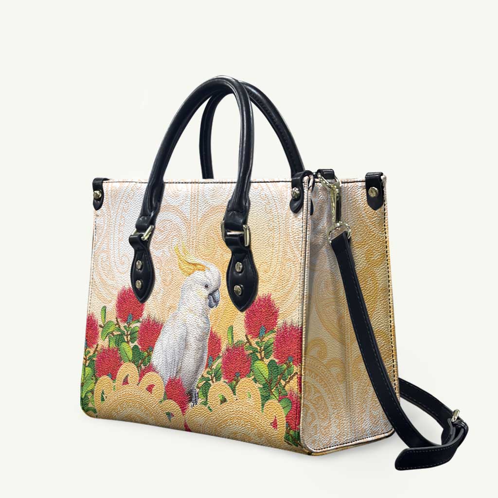 New Zealand Aotearoa Cockatoo Leather Bag Maori Pattern With Pohutukawa Flowers