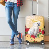 New Zealand Aotearoa Cockatoo Luggage Cover Maori Pattern With Pohutukawa Flowers LT05 - Polynesian Pride