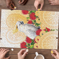 New Zealand Aotearoa Cockatoo Puzzle Maori Pattern With Pohutukawa Flowers