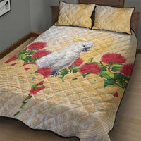 New Zealand Aotearoa Cockatoo Quilt Bed Set Maori Pattern With Pohutukawa Flowers