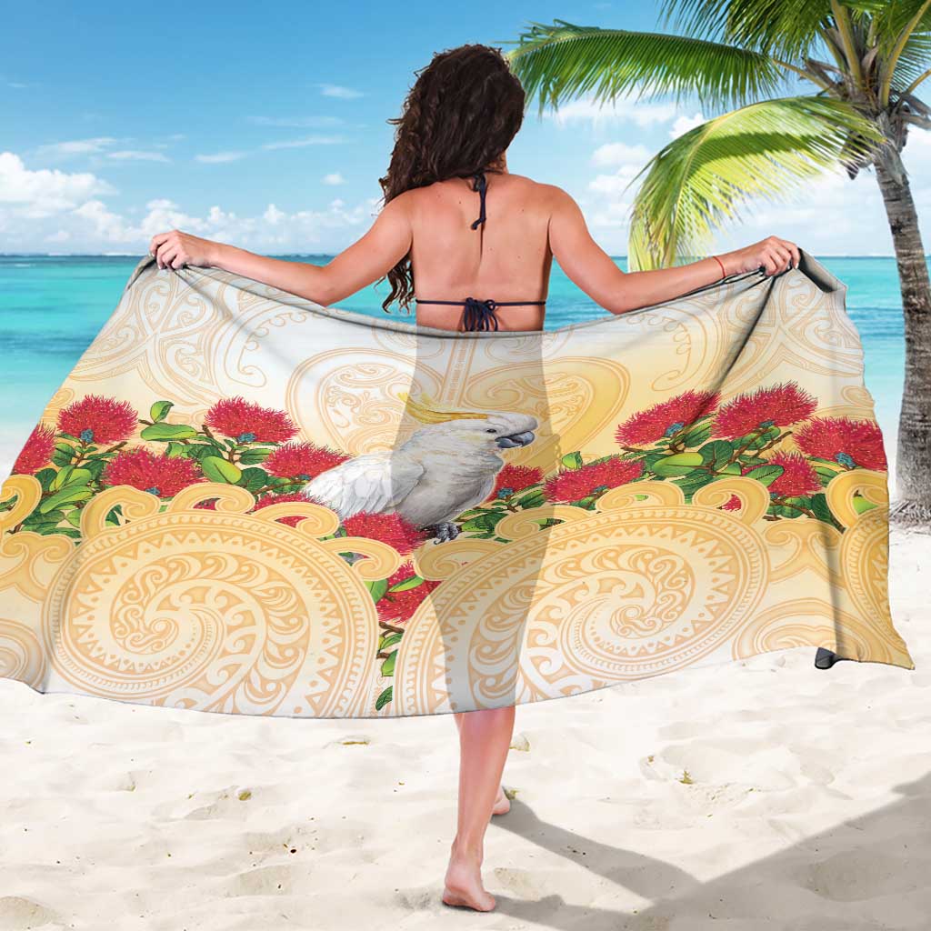 New Zealand Aotearoa Cockatoo Sarong Maori Pattern With Pohutukawa Flowers