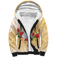 New Zealand Aotearoa Cockatoo Sherpa Hoodie Maori Pattern With Pohutukawa Flowers